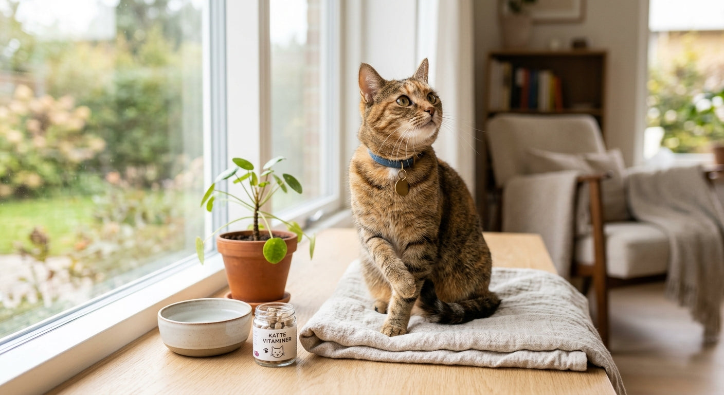 Sund og aktiv kat i naturligt lys – vitaminer og kosttilskud til kattens velvære